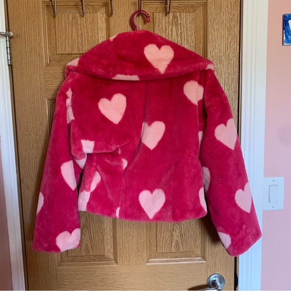 ASOS Luxe Hot Pink Heart Cropped Teddy Jacket - Picture 2 of 3